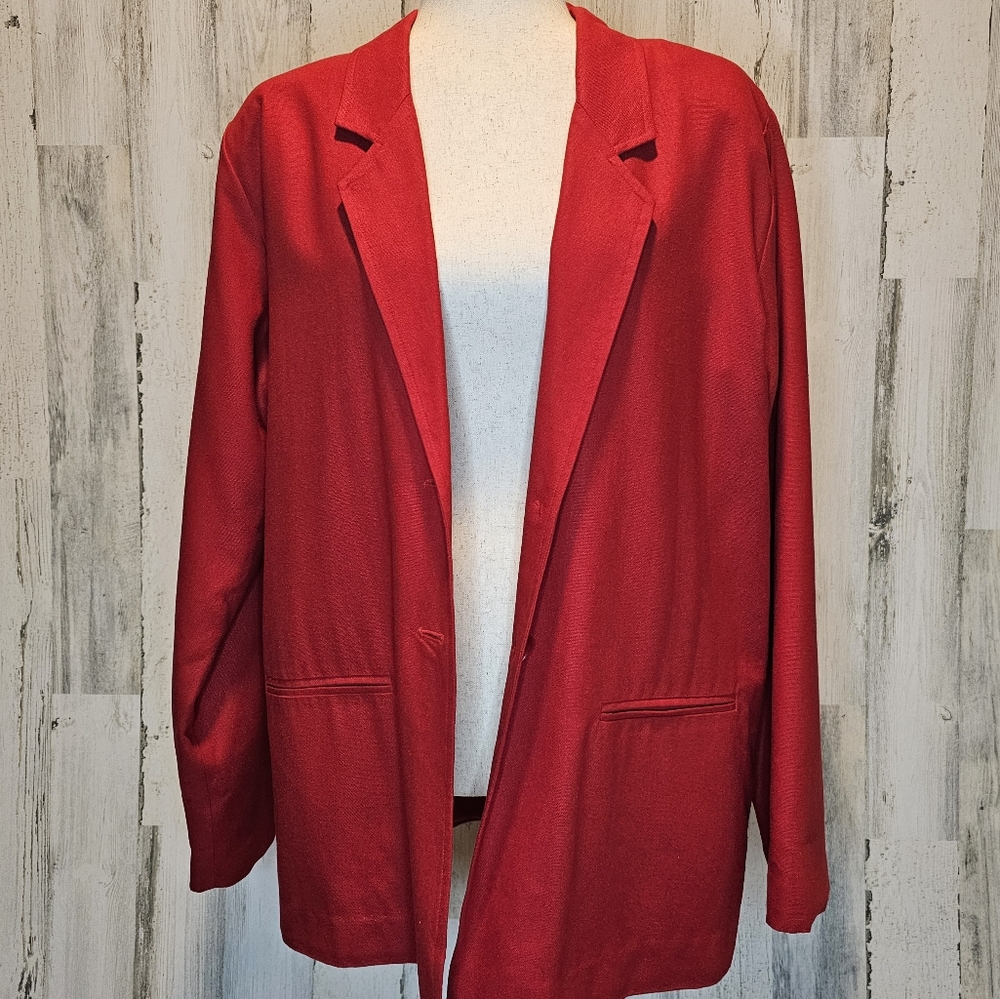 Vintage Erin London Red 100% Silk Blazer Jacket Women's Small Oversized Classic - Picture 2 of 16